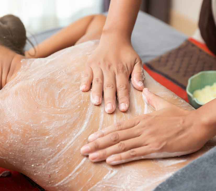 Body scrub preparation in a spa setting